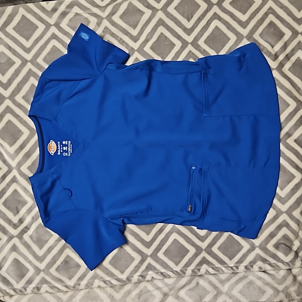 Dickies Scrubs | Women's V Neck Balance Royal Blue Scrub Top with Zip Pocket